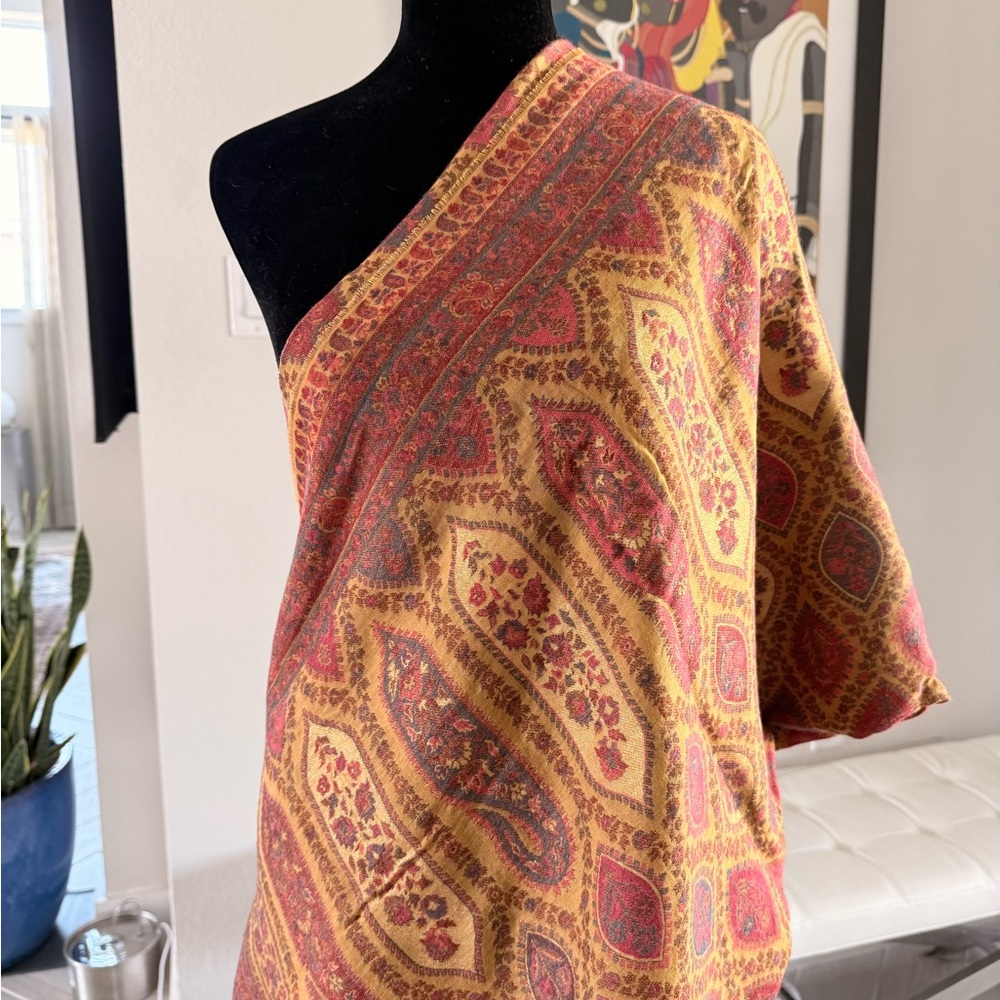 Elegant Paisley Shawl in Red and Yellow - wool blend